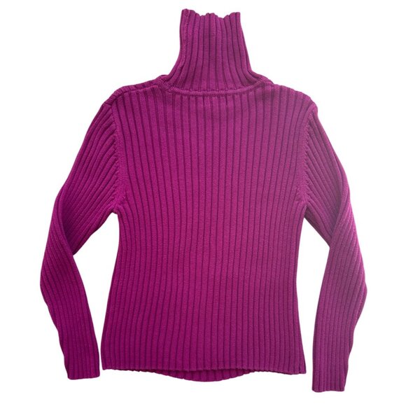 Style & Co. Petite Womens Magenta Turtleneck Sweater Medium 100% Cotton Made In - Picture 2 of 9